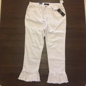White ruffle jeans